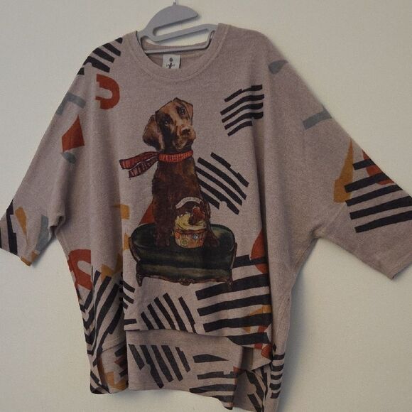 Inoah Boxy Graphic Dog Print Oversized Flannel Cozy Sweater Oversized (Bx13) - Picture 4 of 8